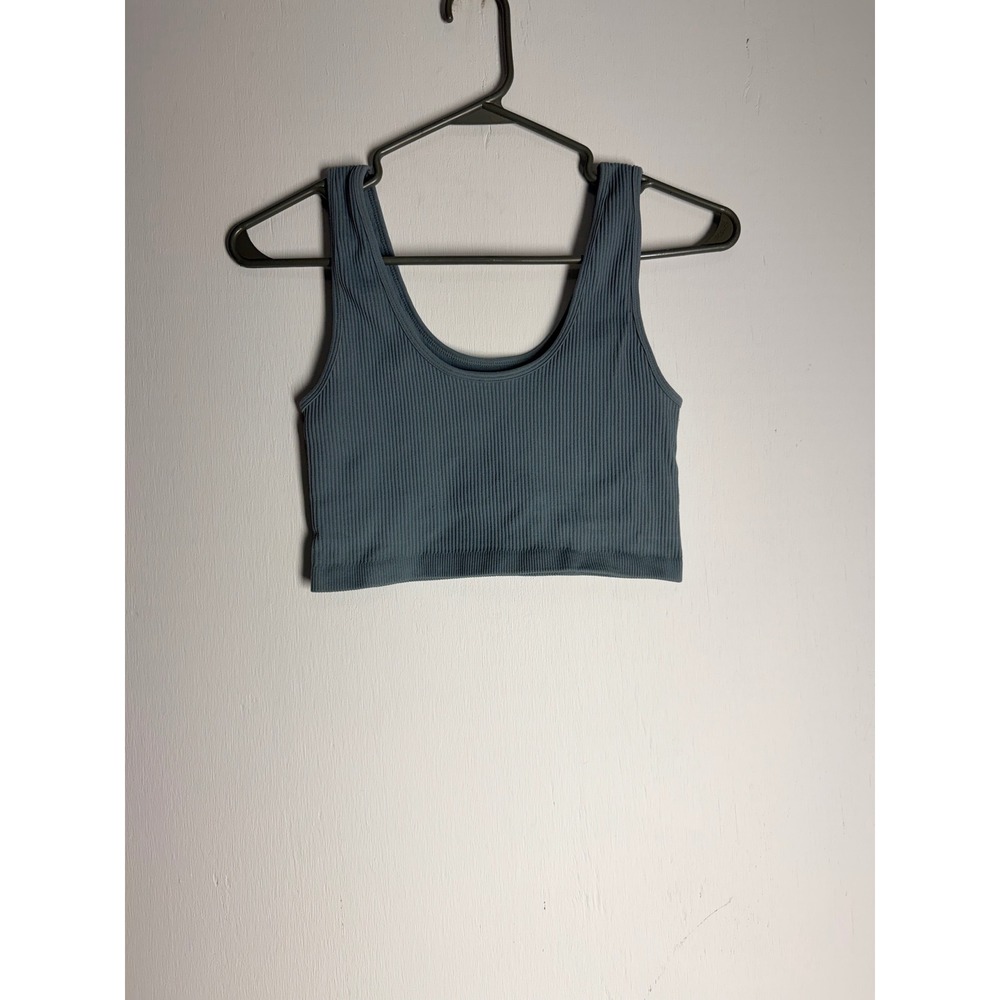 Forever 21 Ribbed Seamless Crop Top Blue Grey Small Activewear Tank Scoop Neck